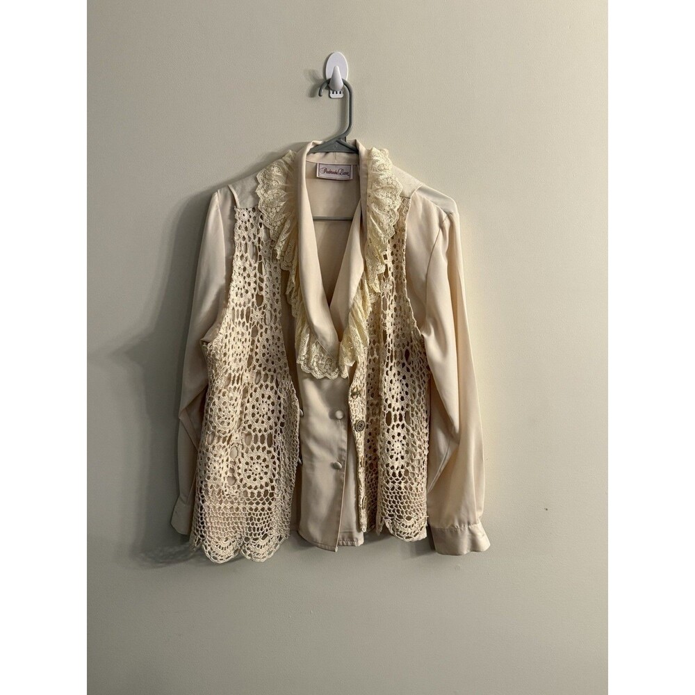 Vintage Penbrooke Lane Western Double Breast Blouse And Crocheted Vest Cream‎